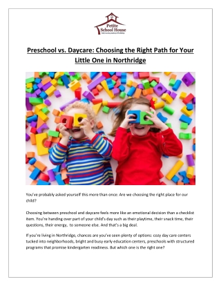 Preschool vs. Daycare- Choosing the Right Path for Your Little One in Northridge