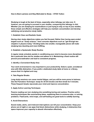 How to Beat Laziness and Stay Motivated to Study – OTOO Tuition