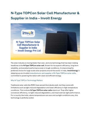 N-Type TOPCon Solar Cell Manufacturer & Supplier in India –