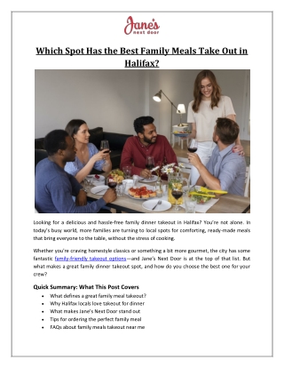 Which Spot Has the Best Family Meals Take Out in Halifax - Jane's Next Door