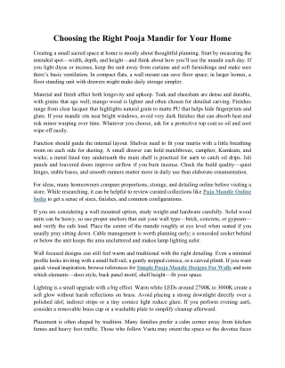 Choosing the Right Pooja Mandir for Your Home 