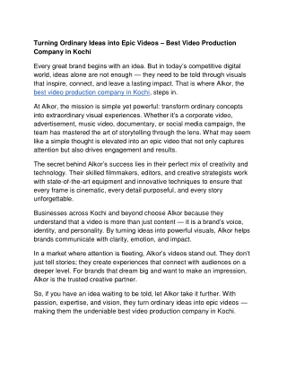 _Turning Ordinary Ideas into Epic Videos – Best Video Production Company in Kochi