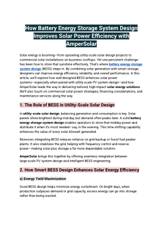 How Battery Energy Storage System Design Improves Solar Power Efficiency with AmperSolar