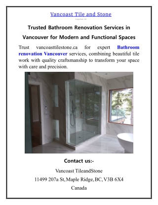 Trusted Bathroom Renovation Services in Vancouver for Modern and Functional Spaces