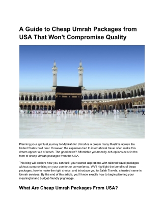 A Guide to Cheap Umrah Packages from USA That Won't Compromise Quality