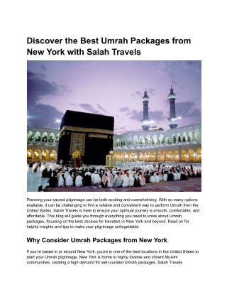 Discover the Best Umrah Packages from New York with Salah Travels