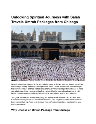 Unlocking Spiritual Journeys with Salah Travels Umrah Packages from Chicago