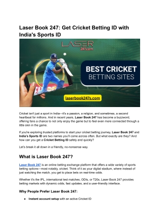 Laser Book 247_ Get Cricket Betting ID with India's Sports ID