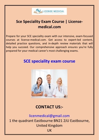 Sce Speciality Exam Course License-medical.com