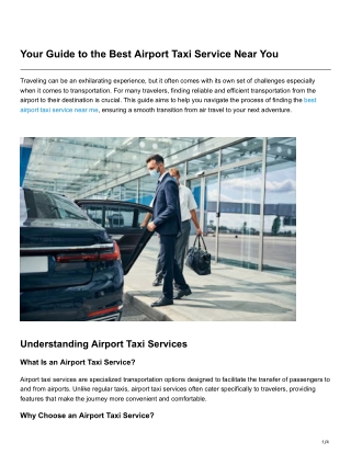 Your Guide to the Best Airport Taxi Service Near You