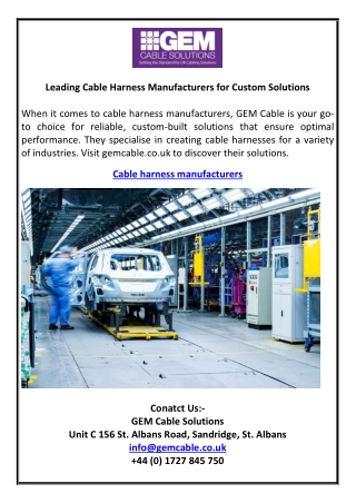 Leading Cable Harness Manufacturers for Custom Solutions