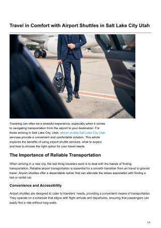 Travel in Comfort with Airport Shuttles in Salt Lake CityUtah