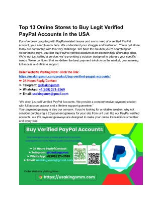 Top 13 Online Stores to Buy Legit Verified PayPal Accounts in the USA