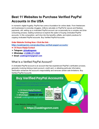 Best 11 Websites to Purchase Verified PayPal Accounts in the USA