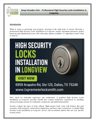 High Security Locks Installation in Longview