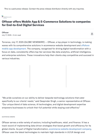 Offsoar Offers Mobile App And E-Commerce Solutions