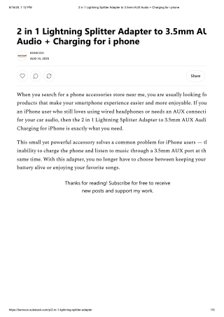 2 in 1 Lightning Splitter Adapter to 3.5mm AUX Audio   Charging for i phone