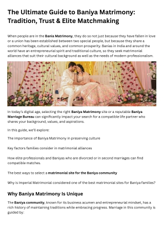 The Ultimate Guide to Baniya Matrimony Tradition, Trust & Elite Matchmaking