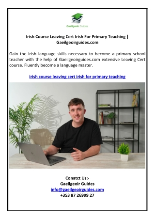 Irish Course Leaving Cert Irish For Primary Teaching | Gaeilgeoirguides.com