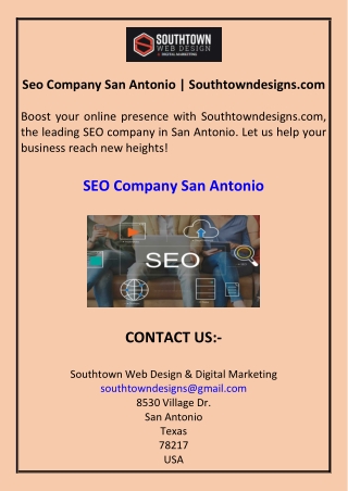 Seo Company San Antonio Southtowndesigns.com