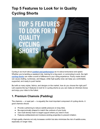 Top 5 Features to Look for in Quality Cycling Shorts