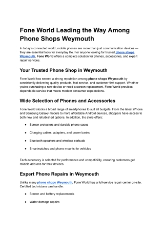Fone World Leading the Way Among Phone Shops Weymouth