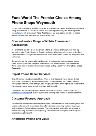 Fone World The Premier Choice Among Phone Shops Weymouth