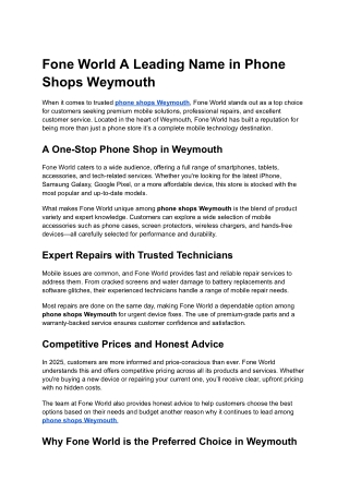 Fone World A Leading Name in Phone Shops Weymouth