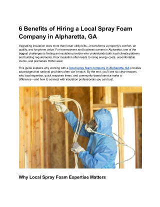 6 Benefits of Hiring a Local Spray Foam Company in Alpharetta, GA