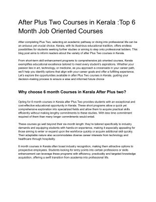 After Plus Two Courses in Kerala - Top 6 Month Job Oriented Courses