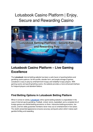 Lotusbook Casino Platform _ Enjoy, Secure and Rewarding Casino
