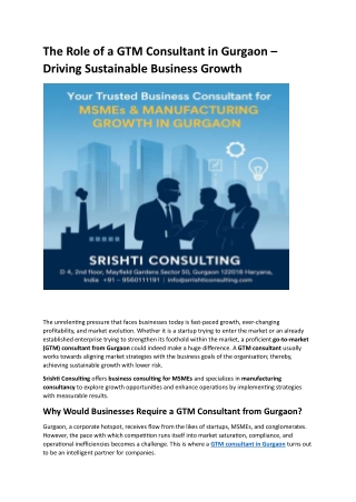 The Role of a GTM Consultant in Gurgaon – Driving Sustainable Business Growth