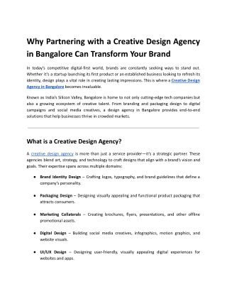 Why Partnering with a Creative Design Agency in Bangalore Can Transform Your Brand