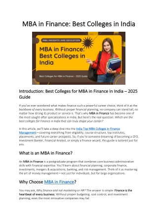 MBA in Finance Best Colleges in India
