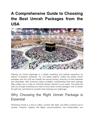 A Comprehensive Guide to Choosing the Best Umrah Packages from the USA