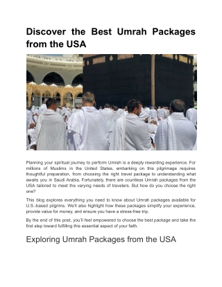 Discover the Best Umrah Packages from the USA