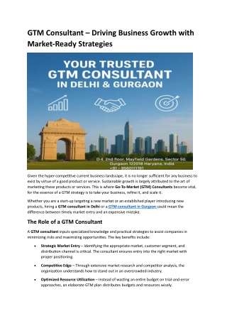 GTM Consultant – Driving Business Growth with Market-Ready Strategies