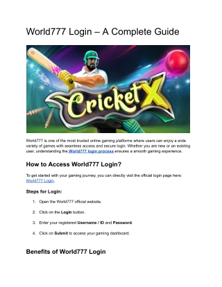 World777 Login – A Complete Guide