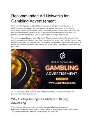 Recommended Ad Networks for Gambling Advertisement