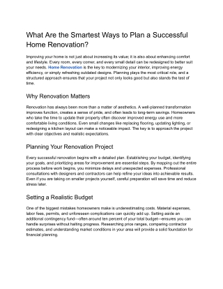 What Are the Smartest Ways to Plan a Successful Home Renovation