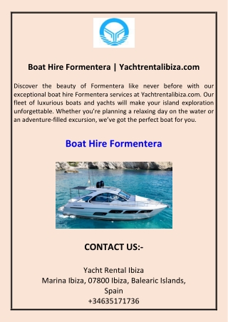 Boat Hire Formentera Yachtrentalibiza.com