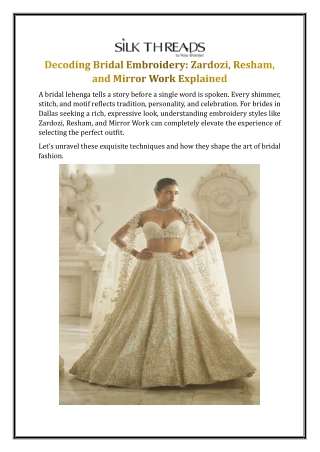 Decoding Bridal Embroidery: Zardozi, Resham, and Mirror Work Explained