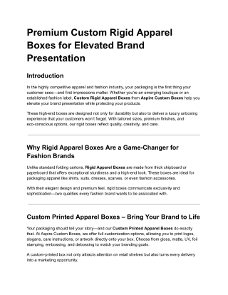 Premium Custom Rigid Apparel Boxes for Elevated Brand Presentation