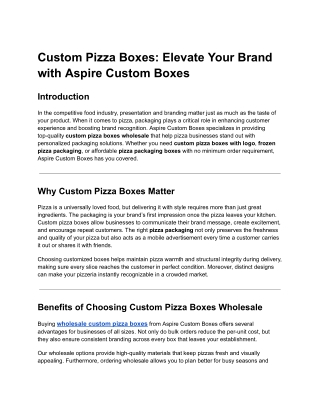 Custom Pizza Boxes: Elevate Your Brand with Aspire Custom Boxes