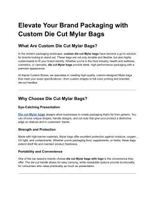 Elevate Your Brand Packaging with Custom Die Cut Mylar Bags