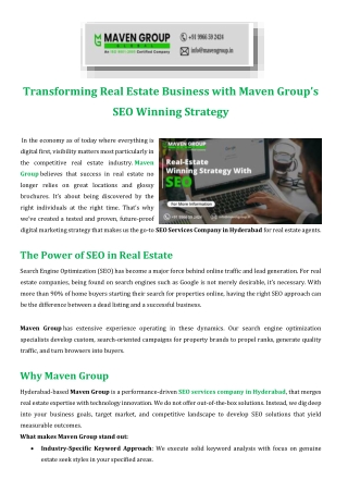 Transforming Real Estate Business with Maven Group’s SEO Winning Strategy