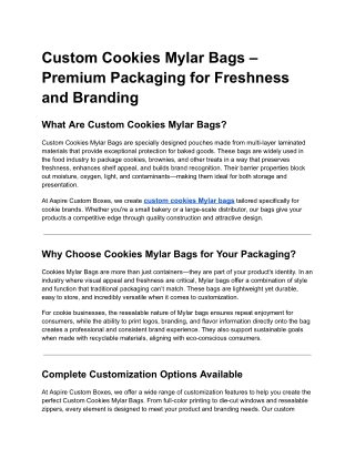 Custom Cookies Mylar Bags – Premium Packaging for Freshness and Branding