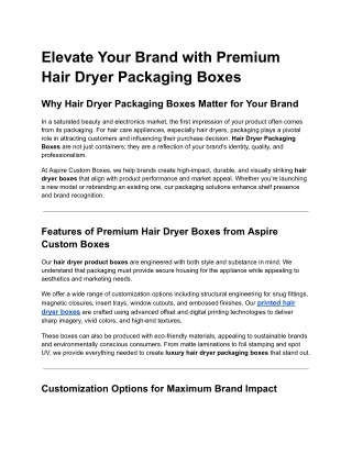 Elevate Your Brand with Premium Hair Dryer Packaging Boxes