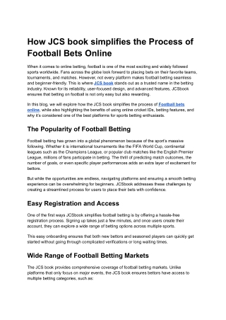 How JCS book simplifies the Process of Football Bets Online