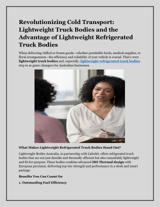 Lightweight Truck Bodies and the Advantage of Lightweight Refrigerated Truck Bod